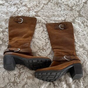 boc Tan Heeled leather zipper Boots with Buckle Detail-size 10